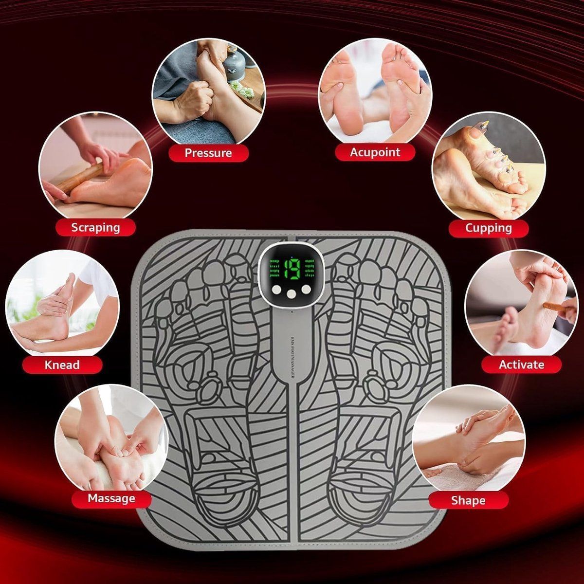 Electric Foot Massager USB Massage Mat with Remote Control Grey, 8 Modes, 19 Levels