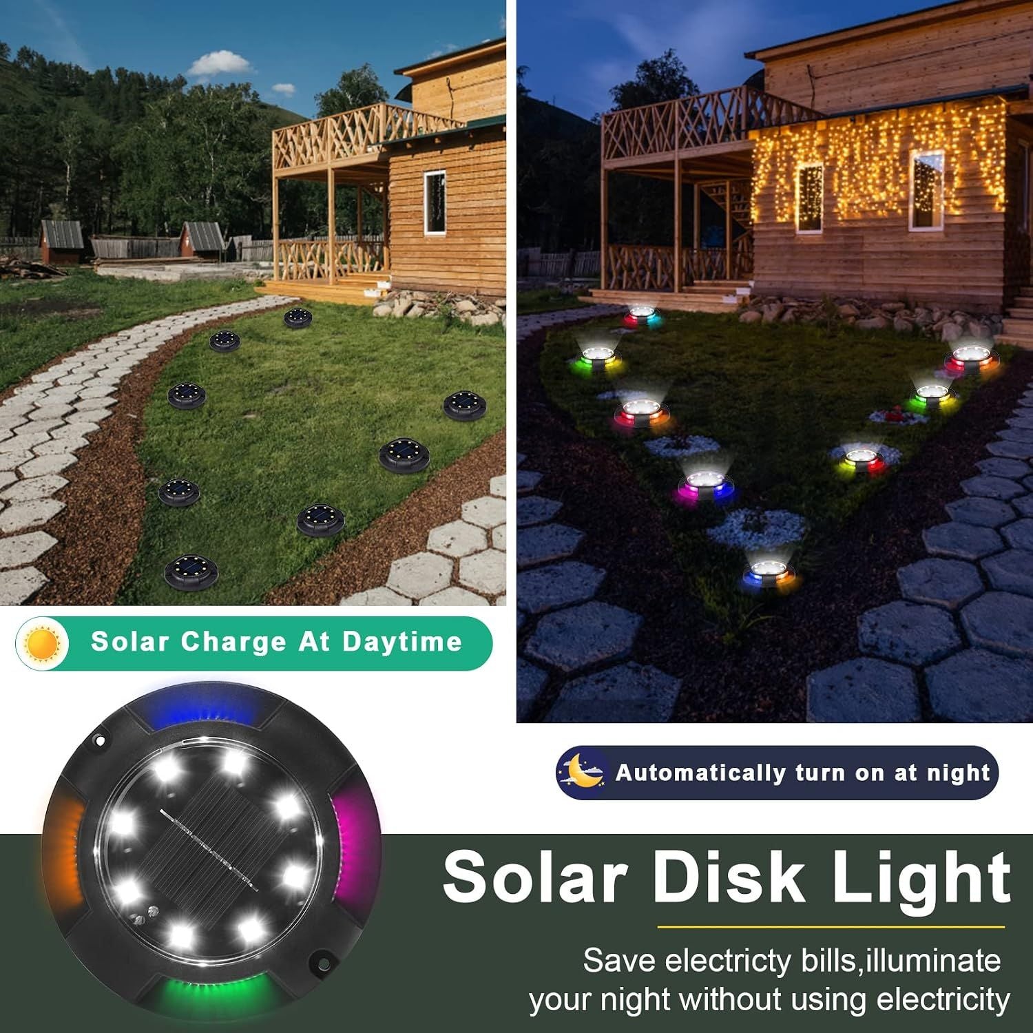 8-Pack Solar Ground Lights 12 LED Waterproof Landscape Path Lights Multicolor