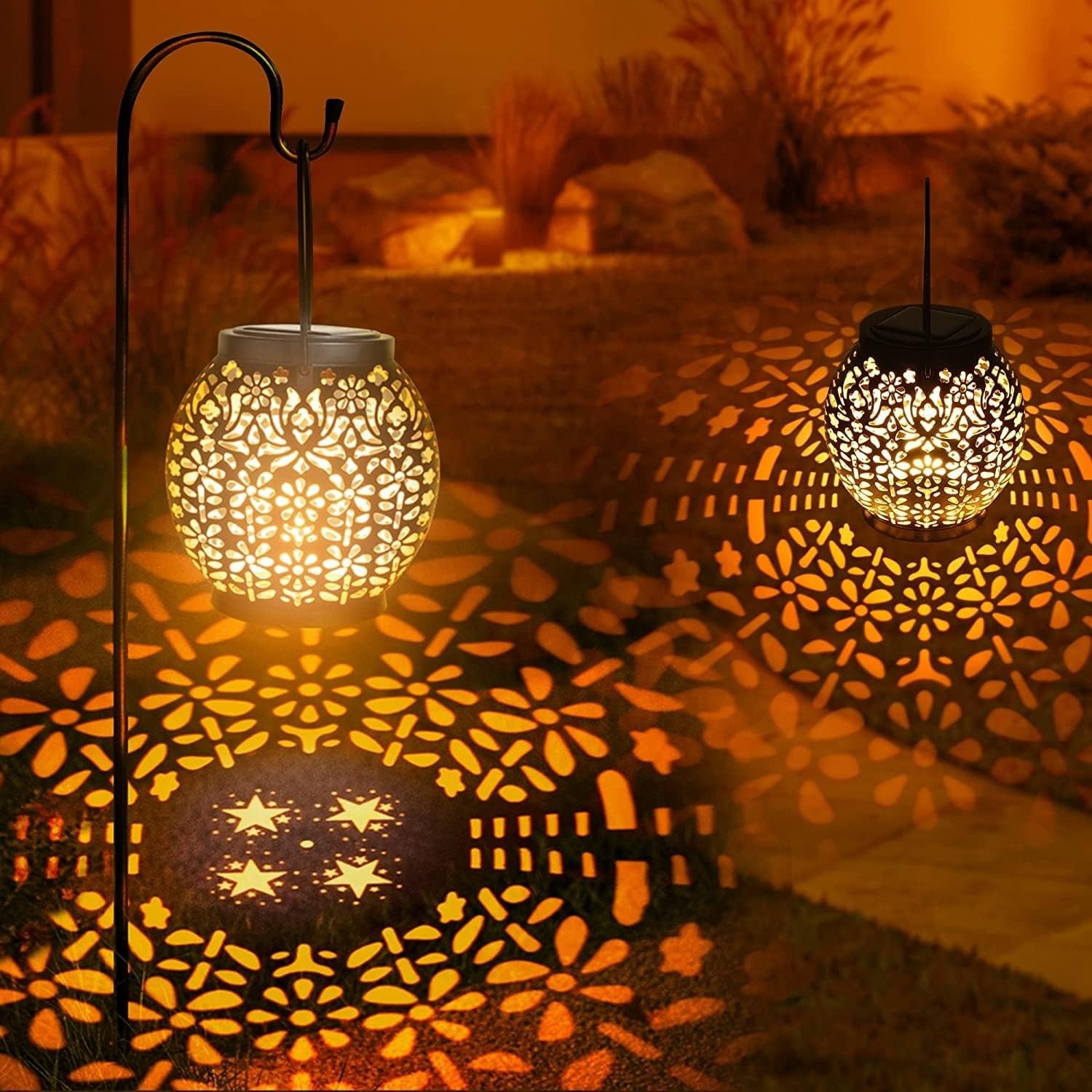 2-Pack Hanging Solar Garden Lights IP65 Waterproof Warm White for Patio and Yard