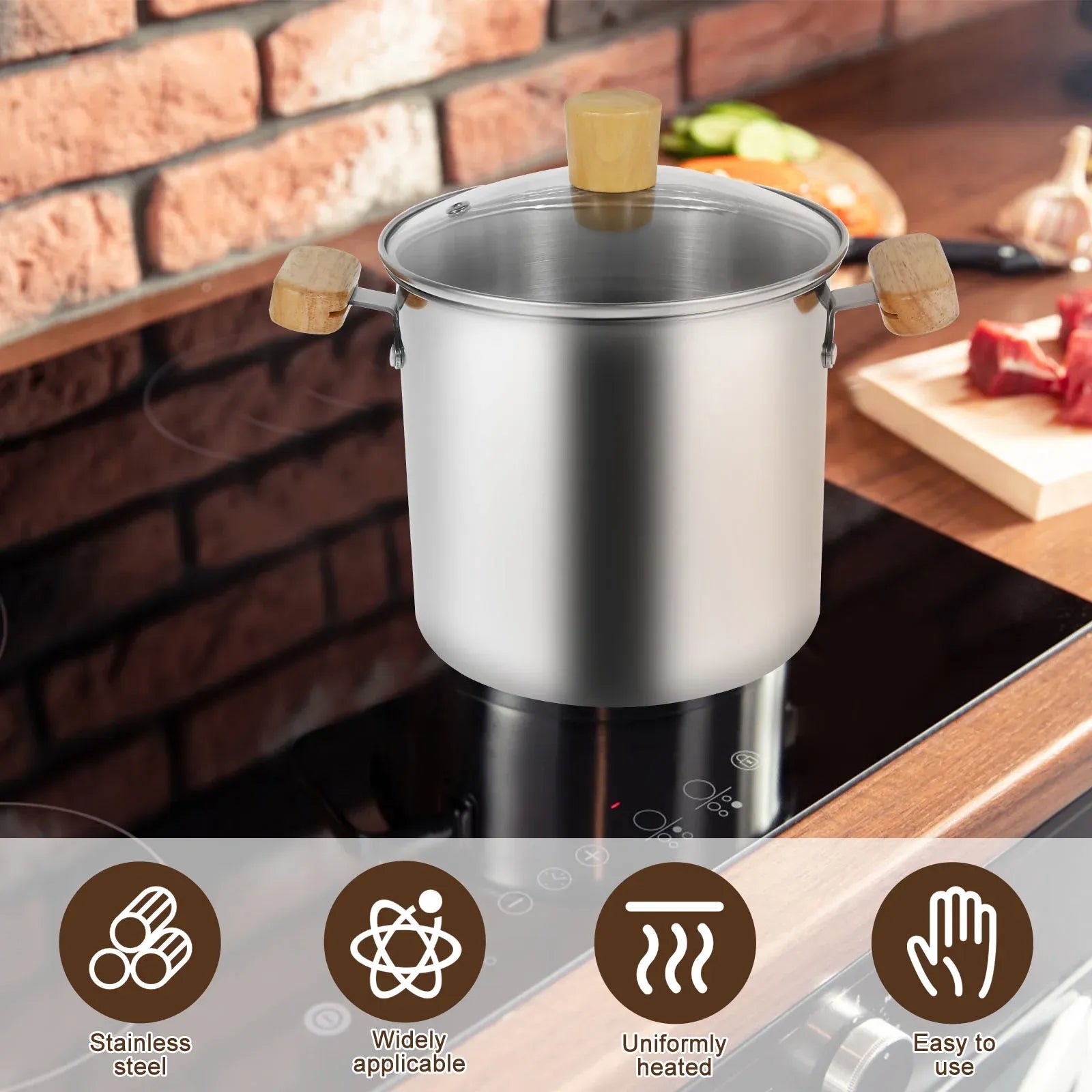 Stainless Steel Deep Fryer Pot, 4000ml Tempura Pot with Strainer Basket Wood Handles for Fried Food