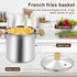 Stainless Steel Deep Fryer Pot, 4000ml Tempura Pot with Strainer Basket Wood Handles for Fried Food