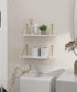 2-Piece White Floating Wall Shelf Set with Gold Metal Rails for Kitchen, Bedroom and Living Room