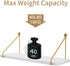 2-Piece White Floating Wall Shelf Set with Gold Metal Rails for Kitchen, Bedroom and Living Room