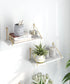 2-Piece White Floating Wall Shelf Set with Gold Metal Rails for Kitchen, Bedroom and Living Room