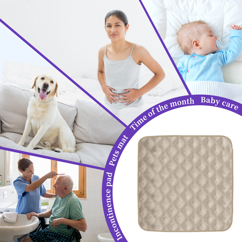 Waterproof Reusable Incontinence Pad, 51×56cm Washable Non-Slip Absorbent Mat, Multi-purpose Bed Pad for Baby, Pet, Women Period, Elderly Care, Sofa Chair Cushion, Anti-snag & Easy Clean Beige