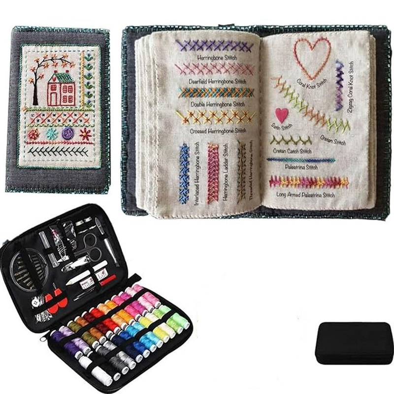 DIY Embroidery Stitch Book B Version, Linen Needlework Practice Book with 10 Fabric Pages, 19 Hand Embroidery Stitches Sampler, Hand Sewing Learning Kit for Beginner Embroidery Enthusiasts