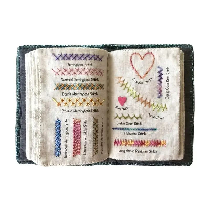 DIY Embroidery Stitch Book B Version, Linen Needlework Practice Book with 10 Fabric Pages, 19 Hand Embroidery Stitches Sampler, Hand Sewing Learning Kit for Beginner Embroidery Enthusiasts