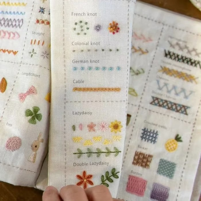 DIY Embroidery Stitch Book B Version, Linen Needlework Practice Book with 10 Fabric Pages, 19 Hand Embroidery Stitches Sampler, Hand Sewing Learning Kit for Beginner Embroidery Enthusiasts