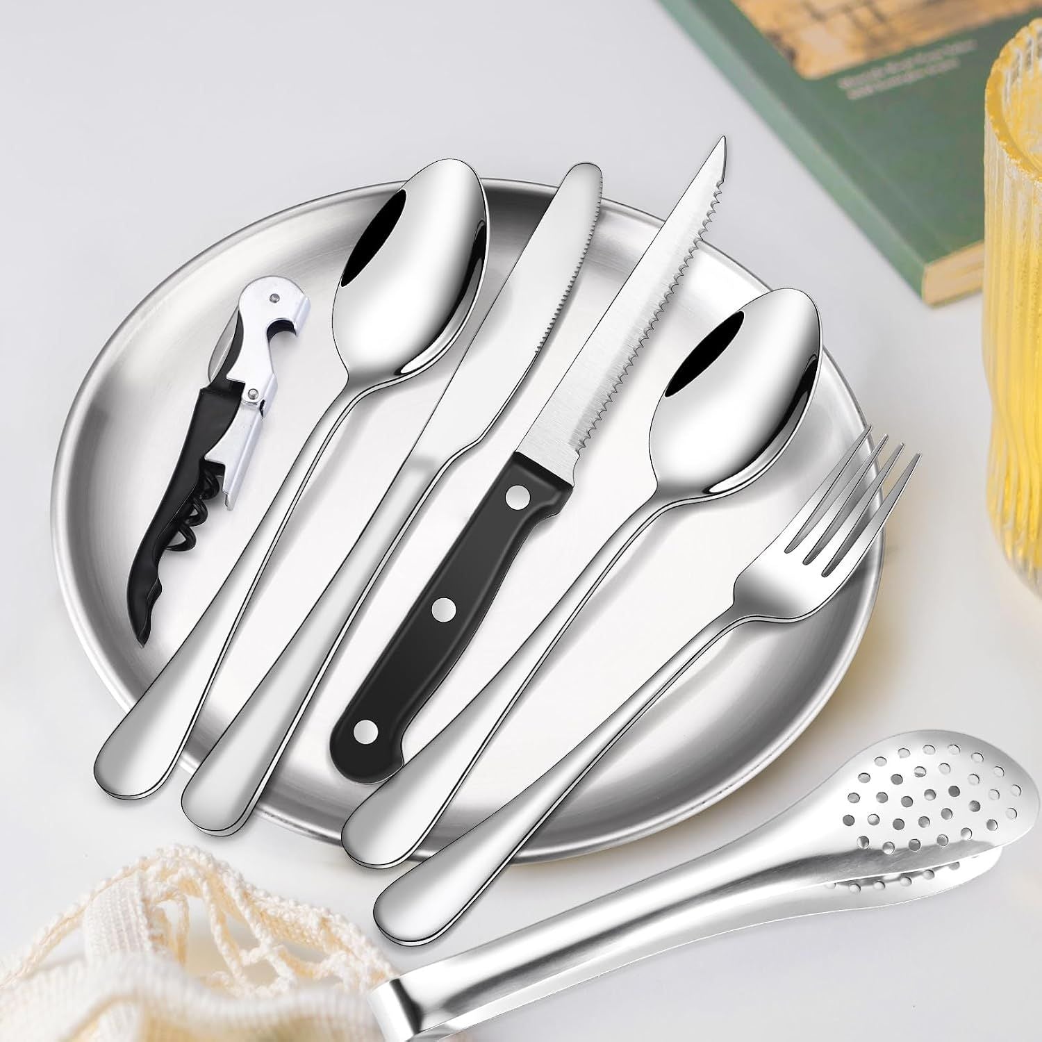 20-Piece Camping Cutlery Set, Stainless Steel, Plates and Bottle Opener