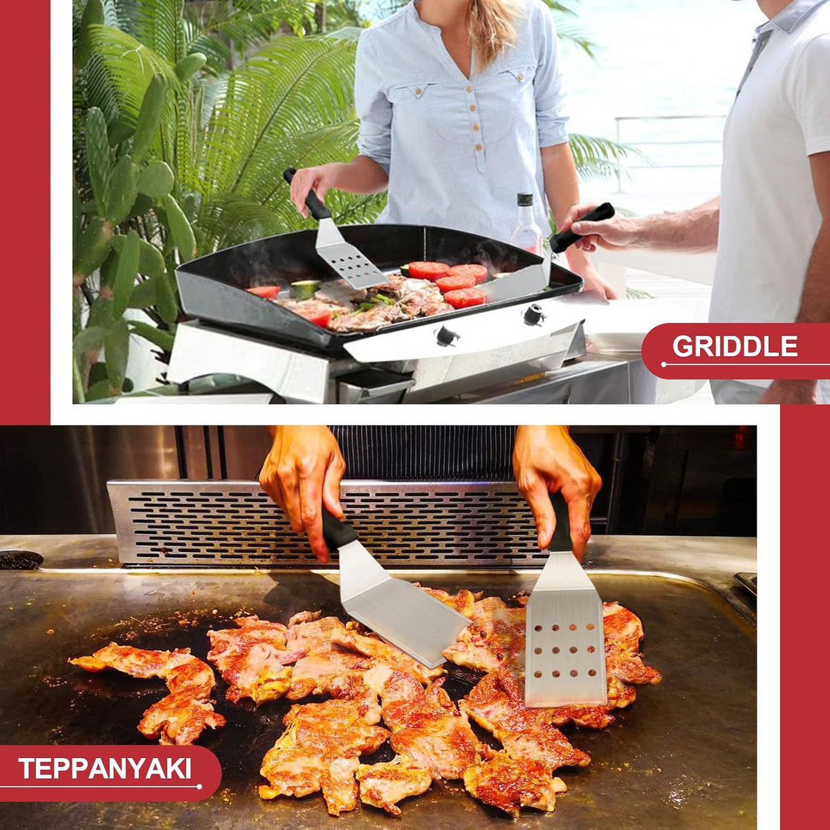8Pcs  Professional Stainless Steel Griddle Spatula Tools With Storage Bag, Griddle Accessories Kit for Teppanyaki Flat Top Cooking，for Cast Iron BBQ Grilling Indoor Outdoor