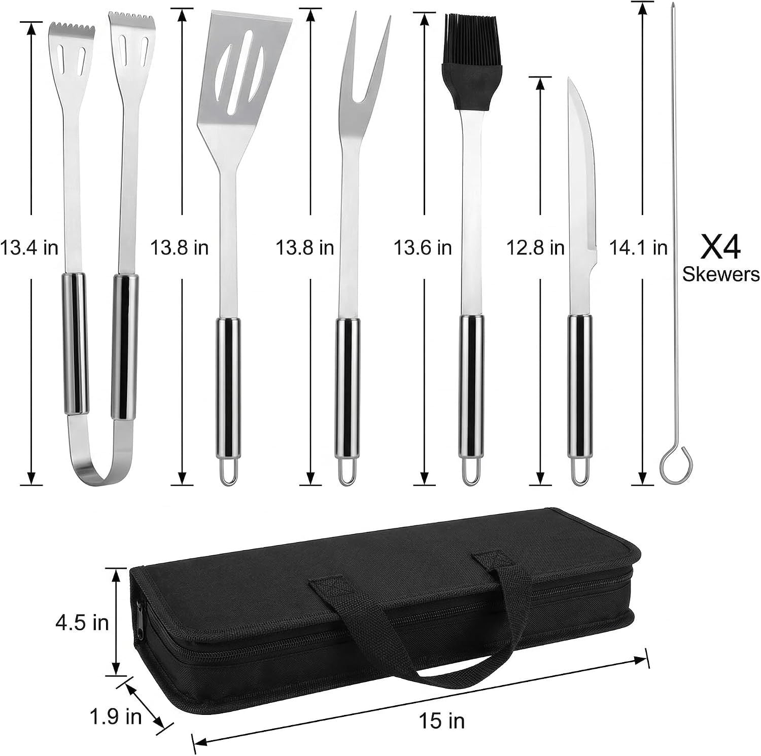 9-Piece BBQ Grill Tool Set, Stainless Steel with Storage Bag,Very suitable for camping, backyard gatherings, outdoor barbecues