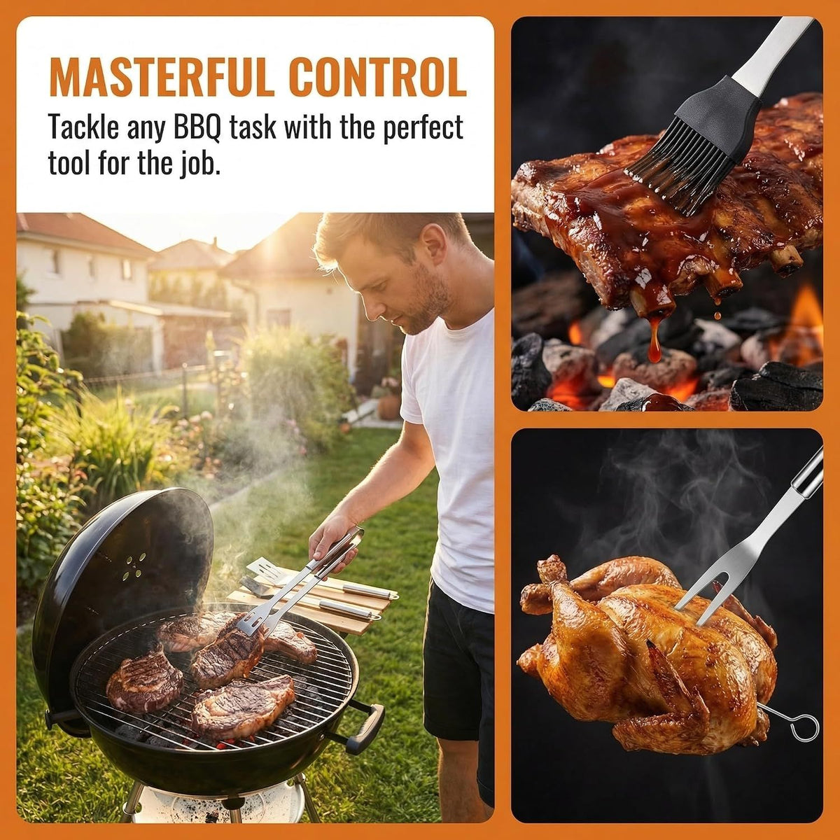 9-Piece BBQ Grill Tool Set, Stainless Steel with Storage Bag,Very suitable for camping, backyard gatherings, outdoor barbecues