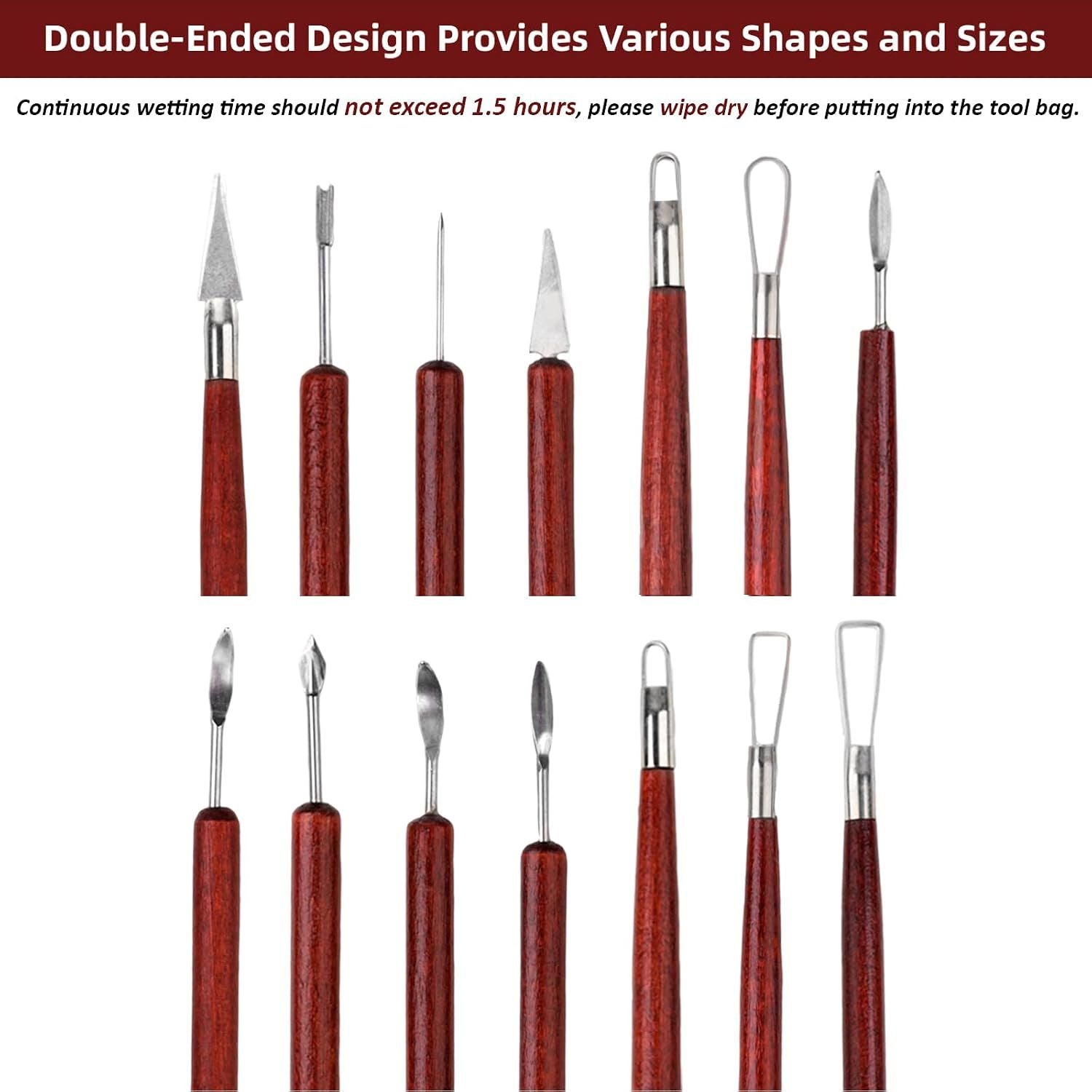 18pcs Clay Sculpting Tools, Basic Polymer Clay Pottery Carving ，Air Dry Clay Tools for Adults with Wooden Handle and Tool Bag