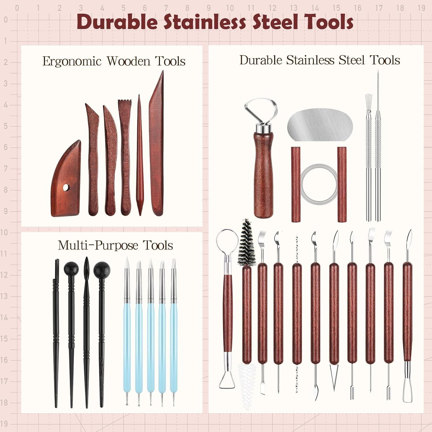 36PCS Pottery Tools and Supplies, Ceramic Polymer Tools Kit, Clay Tools Sculpting Set for Pottery Kiln, Pottery Wheel, Carving, Shaping, Dotting, Molding, Modeling, Air Dry Clay, Crafting Supplies