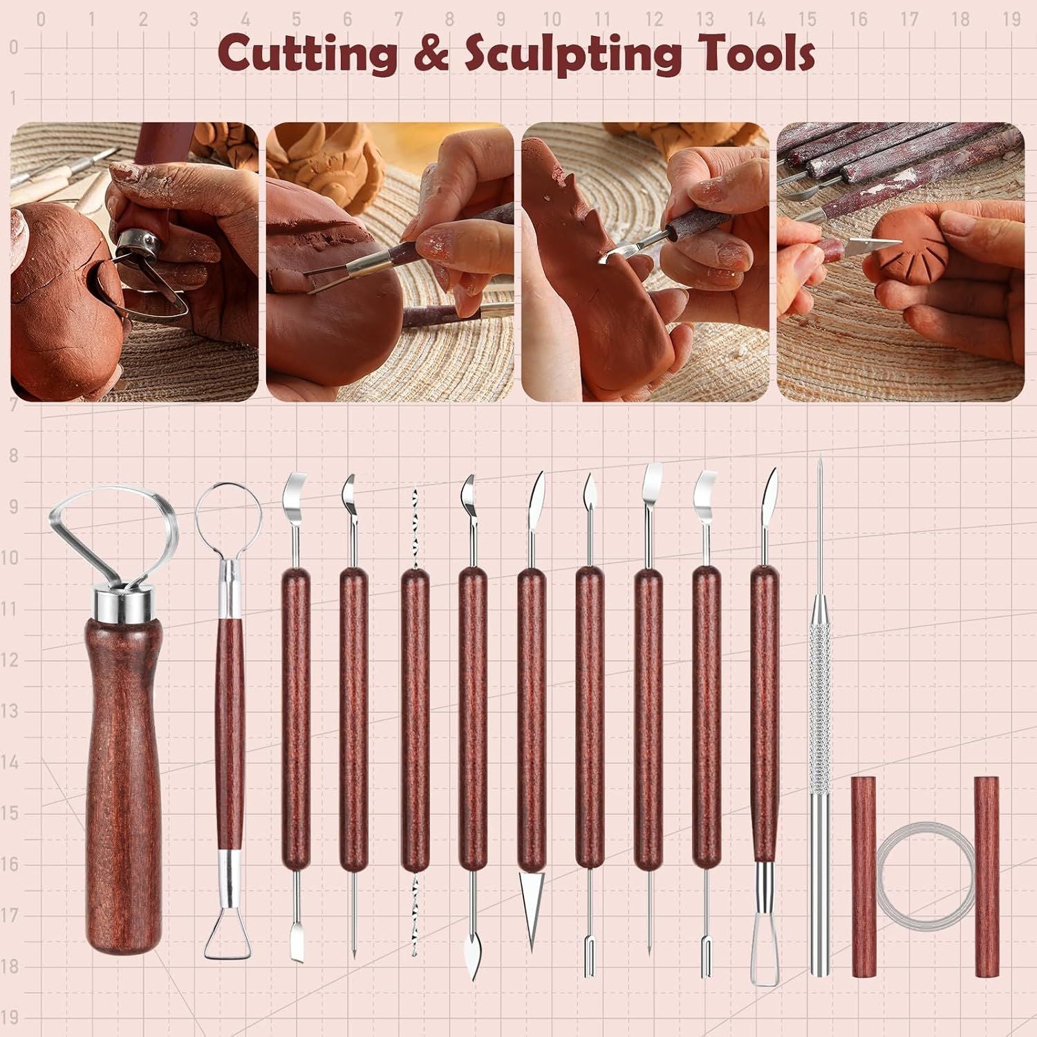 36PCS Pottery Tools and Supplies, Ceramic Polymer Tools Kit, Clay Tools Sculpting Set for Pottery Kiln, Pottery Wheel, Carving, Shaping, Dotting, Molding, Modeling, Air Dry Clay, Crafting Supplies