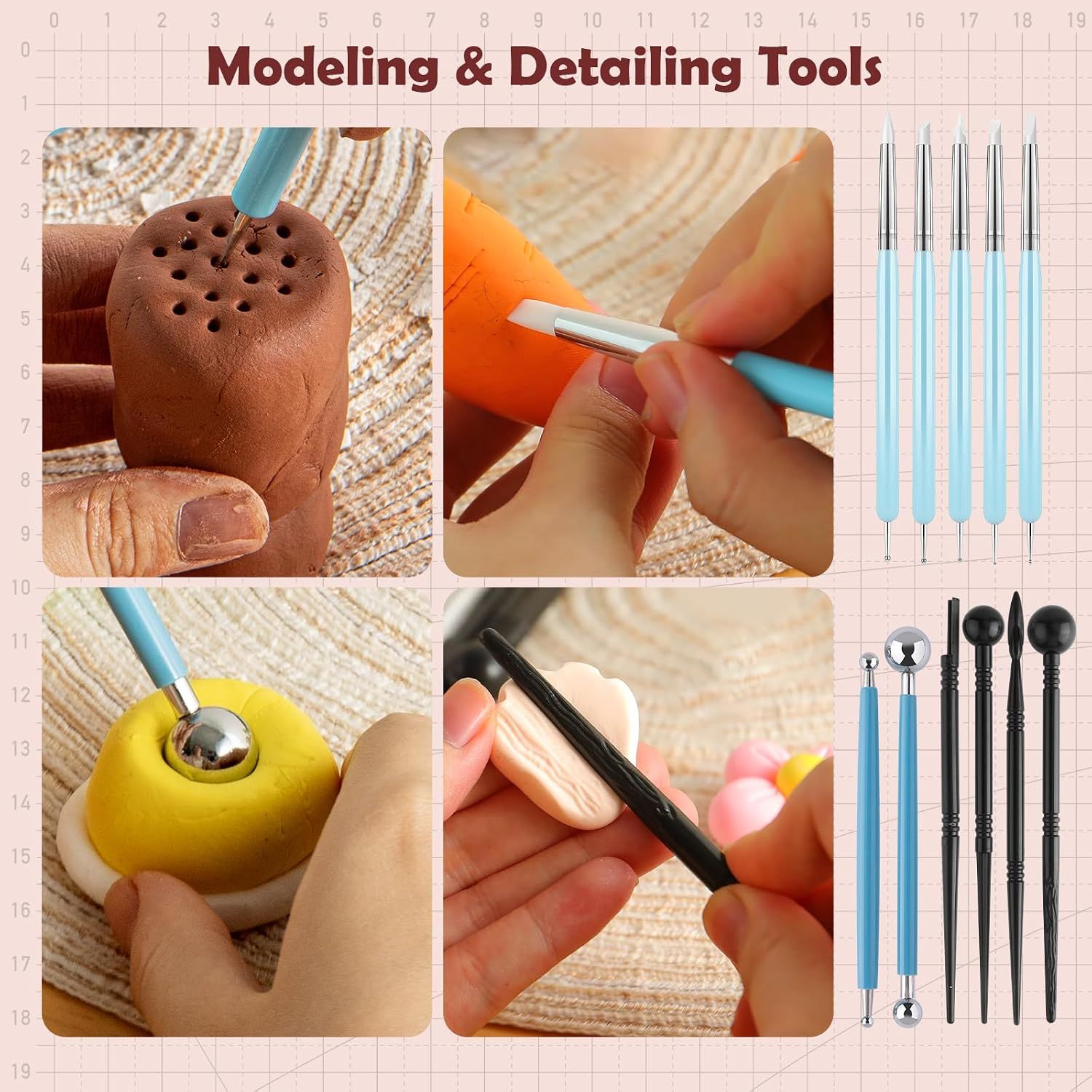 36PCS Pottery Tools and Supplies, Ceramic Polymer Tools Kit, Clay Tools Sculpting Set for Pottery Kiln, Pottery Wheel, Carving, Shaping, Dotting, Molding, Modeling, Air Dry Clay, Crafting Supplies