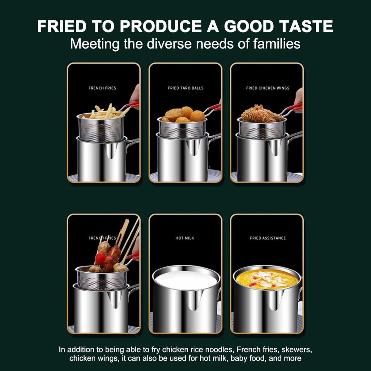 Stainless steel deep fryer - with frying basket and handle - durable, food-grade outdoor mini deep fryer - with perforated strainer - suitable for seafood, chicken, etc.
