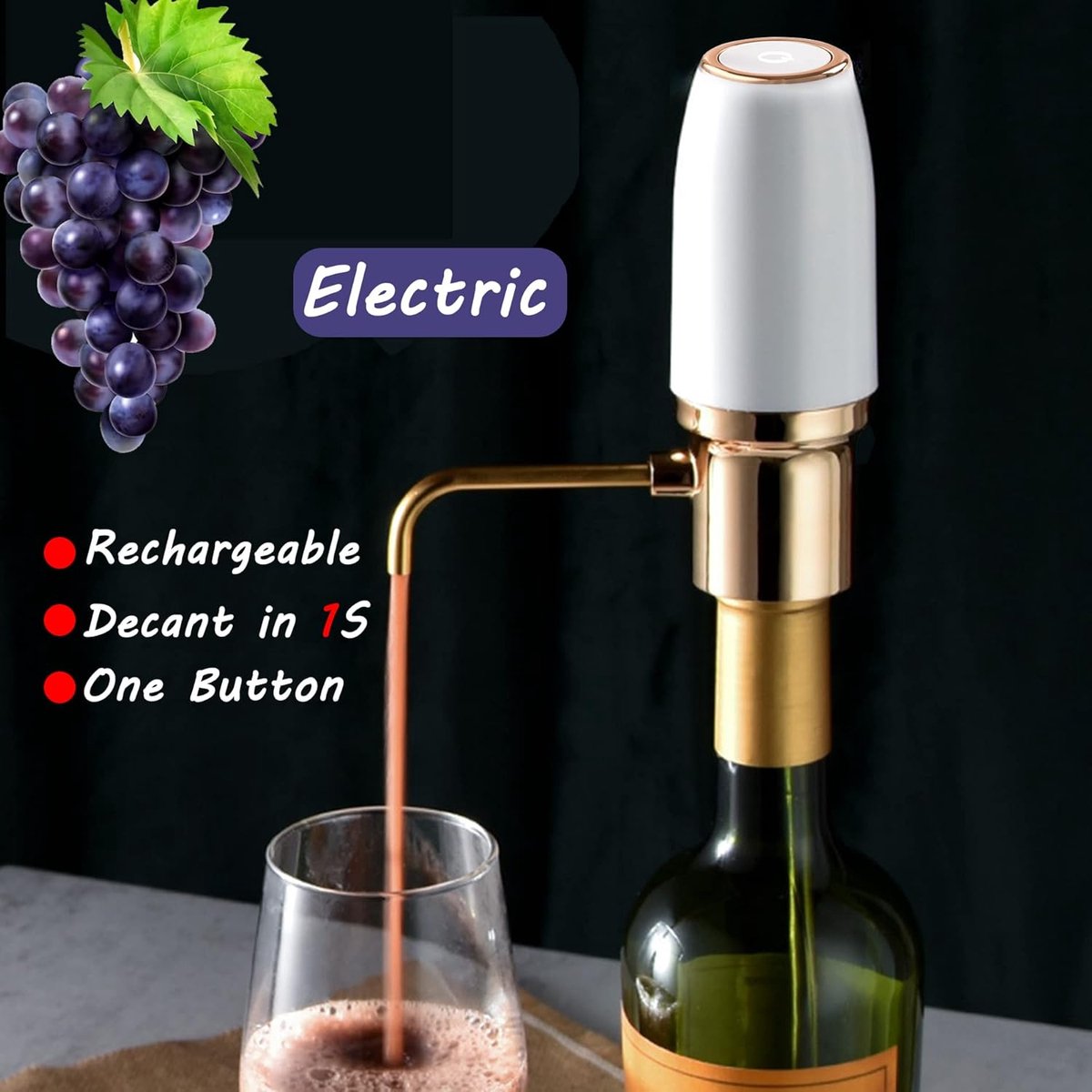 Electric One-Touch Wine Aerator and Automatic Wine Dispenser with USB Rechargeable - Best Gift for Wine Lovers