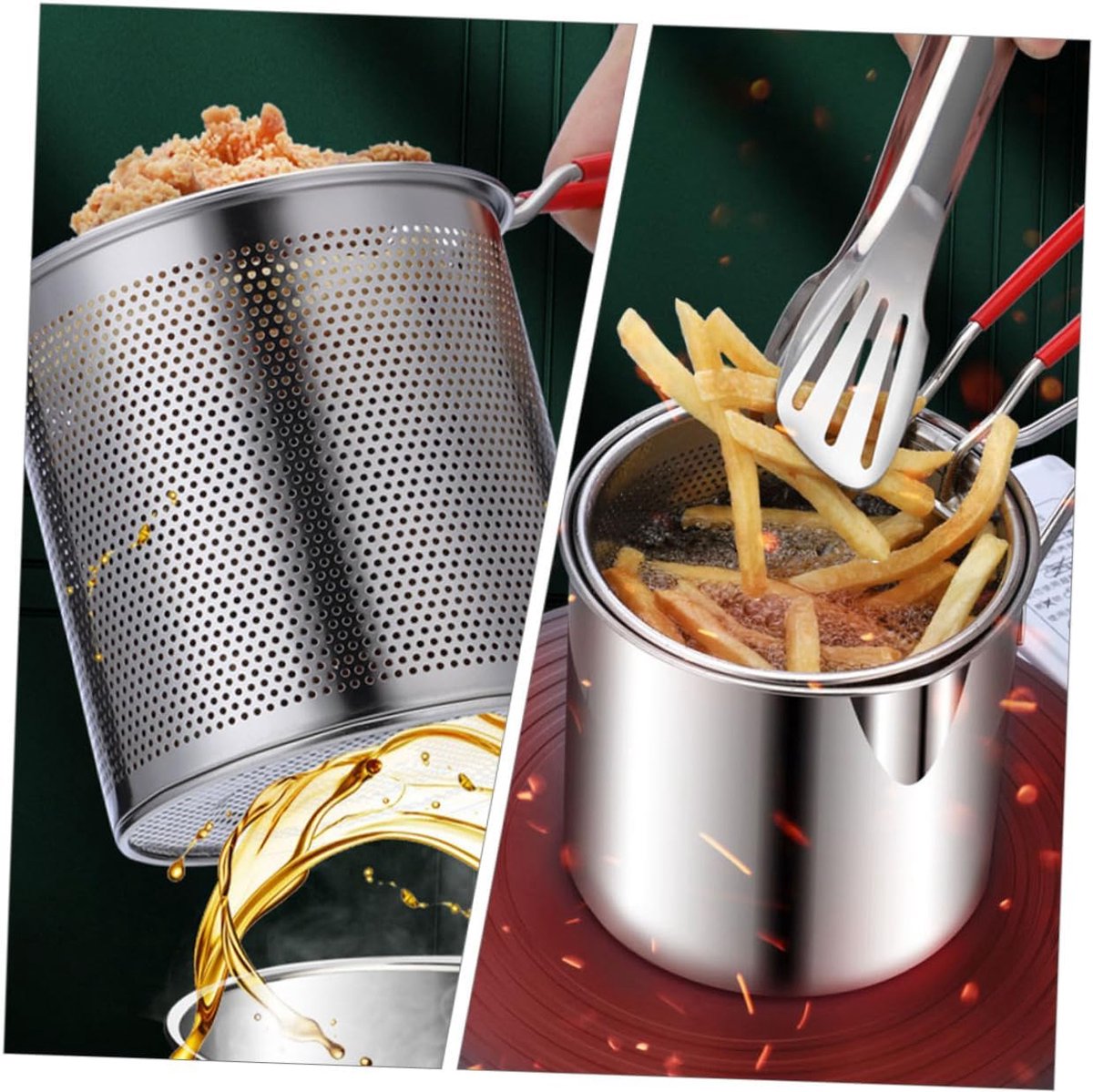 Small Deep Fryer - Deep Fryer - 1.2l - With Kitchen Clip - Oil Saving - Suitable For Gas And Induction - Deep Fryer - Deep Fryer - Household Deep Fryer - Chip Fryer - Small Deep Fryer - Stainless Steel - Durable (Without Lid)