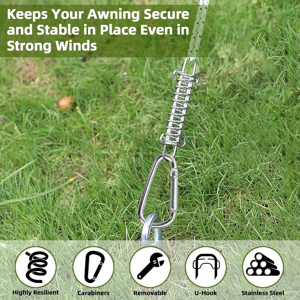 4x Tent Tension Spring - Camping Tent - Tension Spring - Sun Sail - Awning Tension Springs - High-Strength Spring Buckle - Mounting Accessories for Camping Tents - Double Hook Tension Spring - Spring for Tents, Awnings, Boats, Caravans - Sturdy & Durable