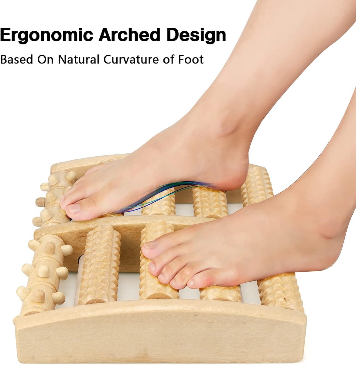 Wooden Foot Massager Roller, 10 Rollers, Plantar Fasciitis Relief Tool