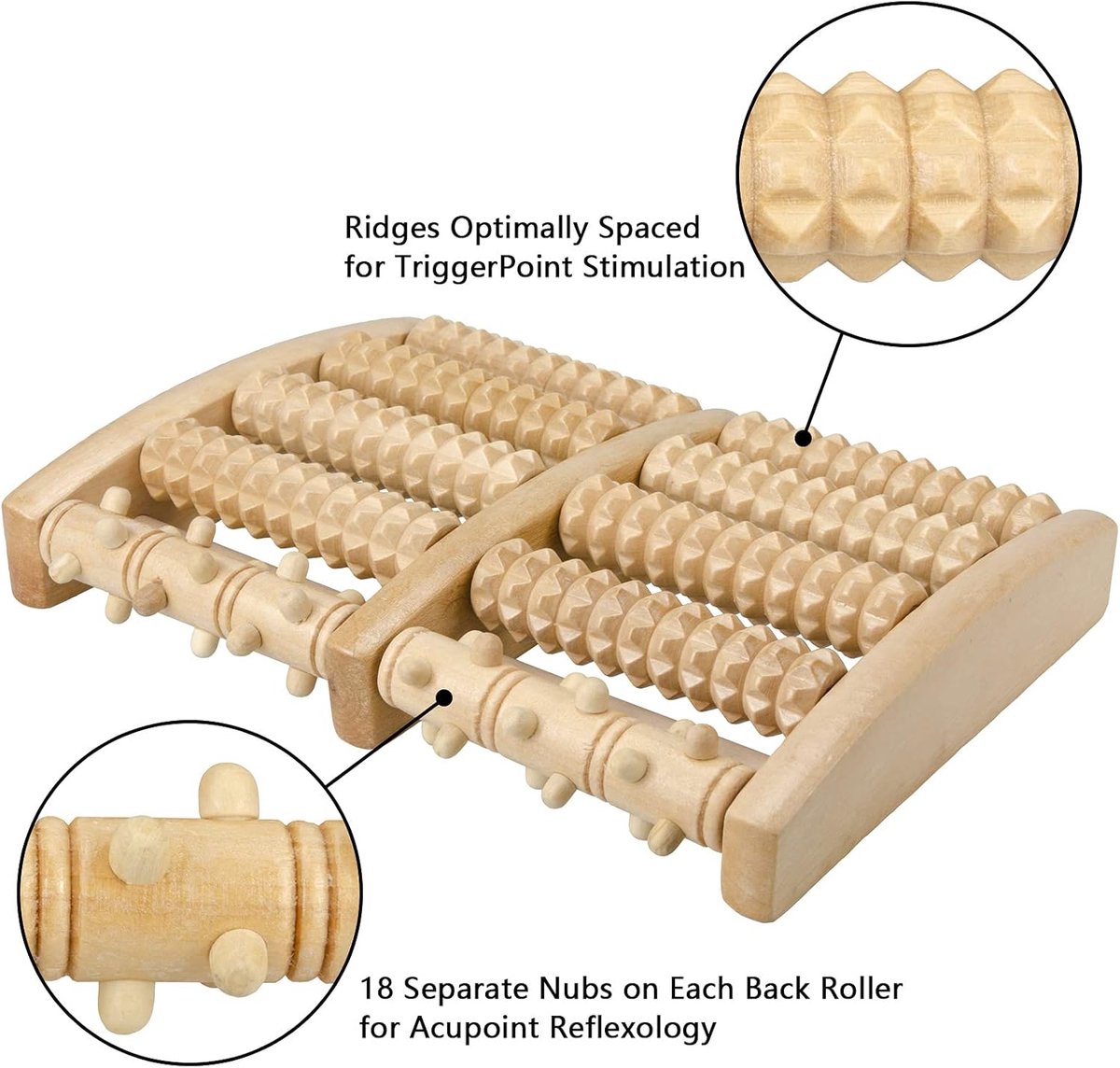 Wooden Foot Massager Roller, 10 Rollers, Plantar Fasciitis Relief Tool