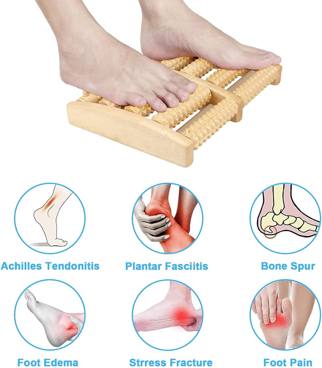 Wooden Foot Massager Roller, 10 Rollers, Plantar Fasciitis Relief Tool
