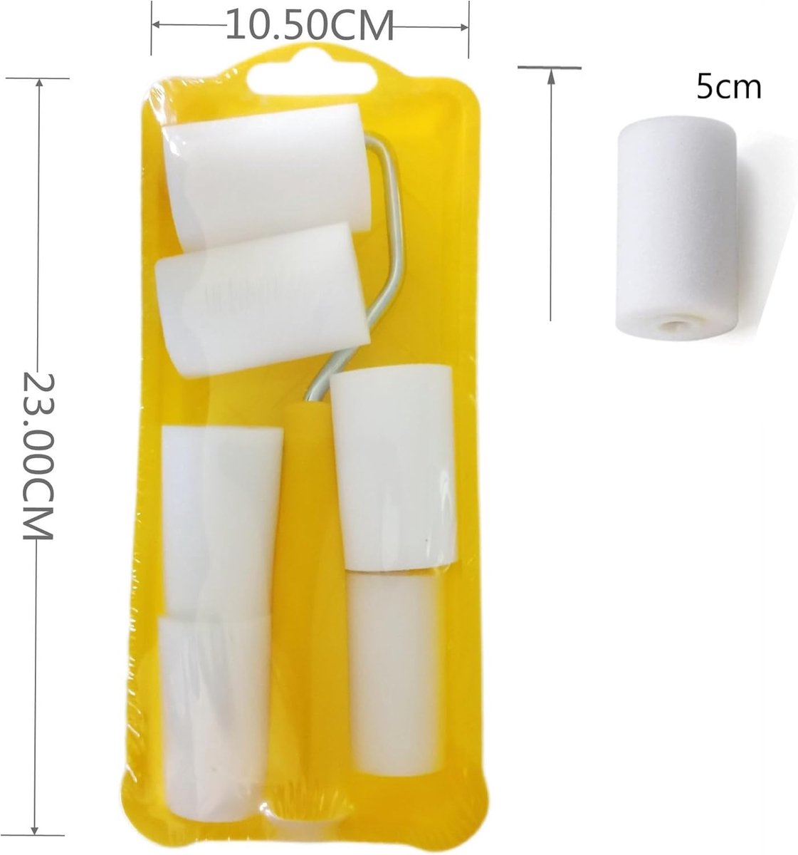 Mini paint roller set - Foam paint roller - with refills - high-density foam rollers *6, paint tray and roller handle - small sponge paint roller - for touch-ups and smooth finishes - 20*10*4 cm - yellow