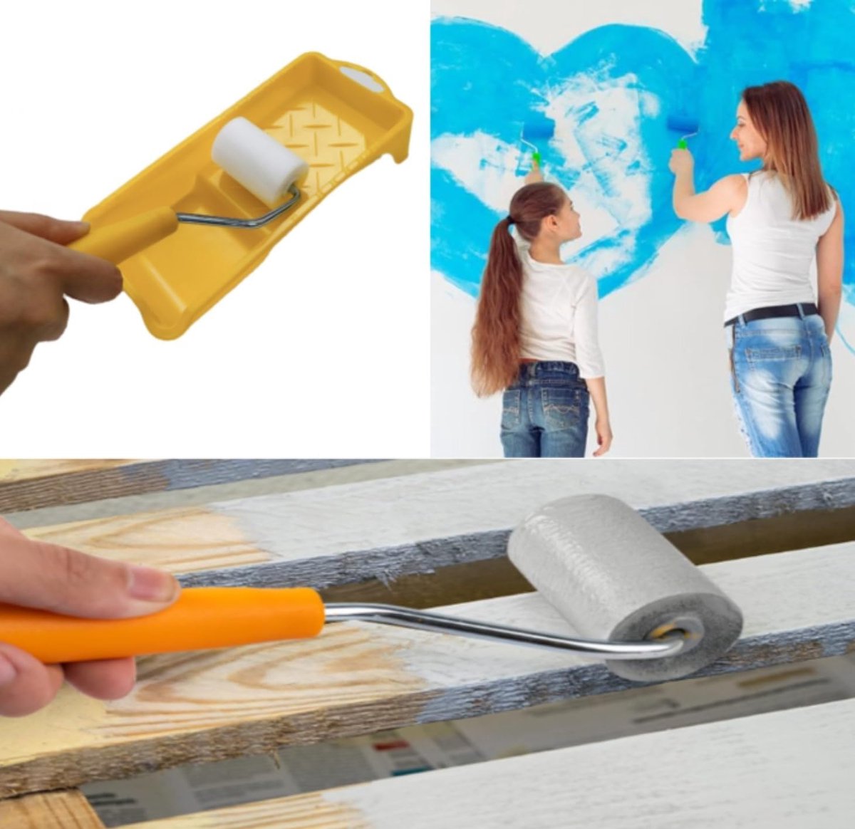 Mini paint roller set - Foam paint roller - with refills - high-density foam rollers *6, paint tray and roller handle - small sponge paint roller - for touch-ups and smooth finishes - 20*10*4 cm - yellow