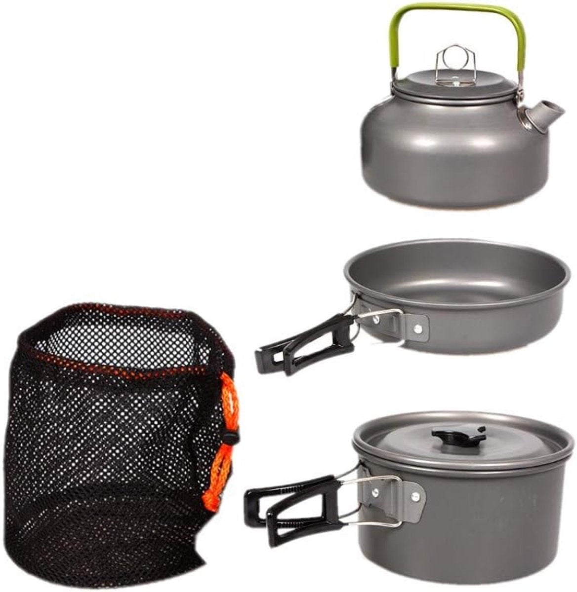 3 pieces - Cooking set - Camping Cooking set - Cookware - Camping Pan Set - Camping Cookware Kit - Kitchenware set - saucepan, pan, teapot - for 2-3 persons - for Outdoor Picnic Camping Hiking - Foldable - aluminum