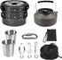 Cookware - 9-piece - for camping, outdoor, hiking, picnic, BBQ, foldable camping pans - safe and BPA - Suitable for 2-3 people camping pan set