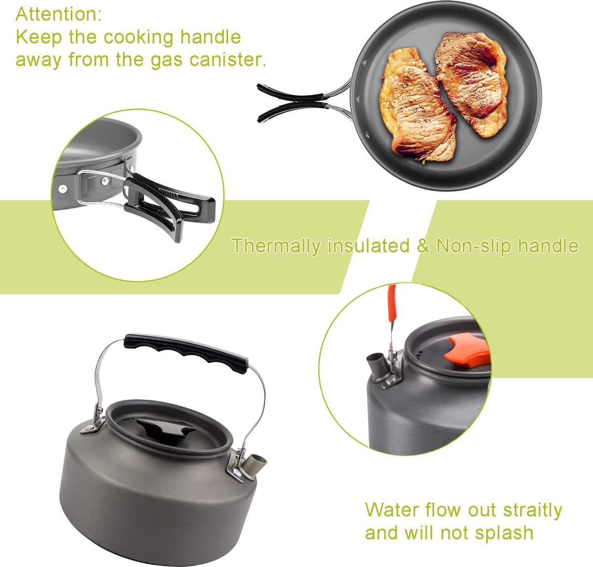 Cookware - 9-piece - for camping, outdoor, hiking, picnic, BBQ, foldable camping pans - safe and BPA - Suitable for 2-3 people camping pan set