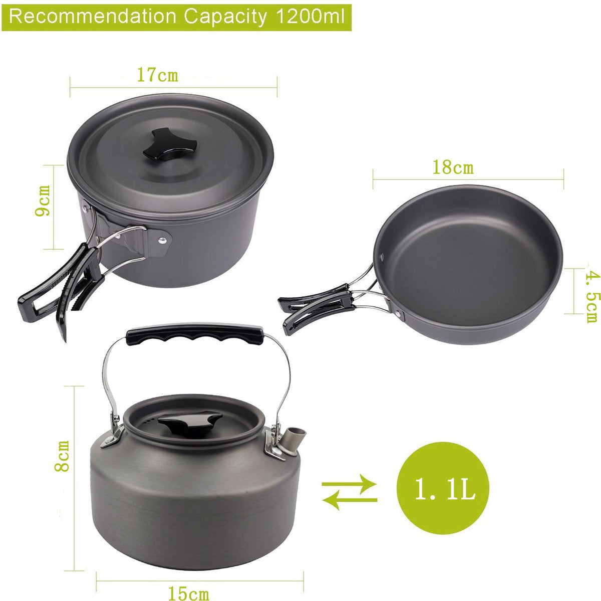 Cookware - 9-piece - for camping, outdoor, hiking, picnic, BBQ, foldable camping pans - safe and BPA - Suitable for 2-3 people camping pan set