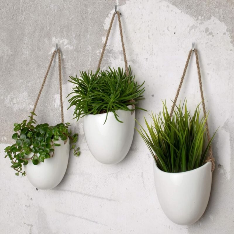 3-Pack White Ceramic Wall Pots