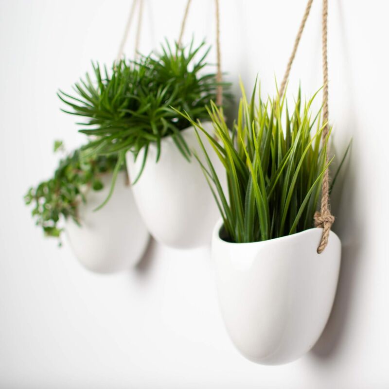 3-Pack White Ceramic Wall Pots