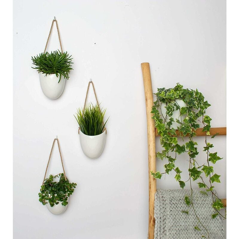 3-Pack White Ceramic Wall Pots