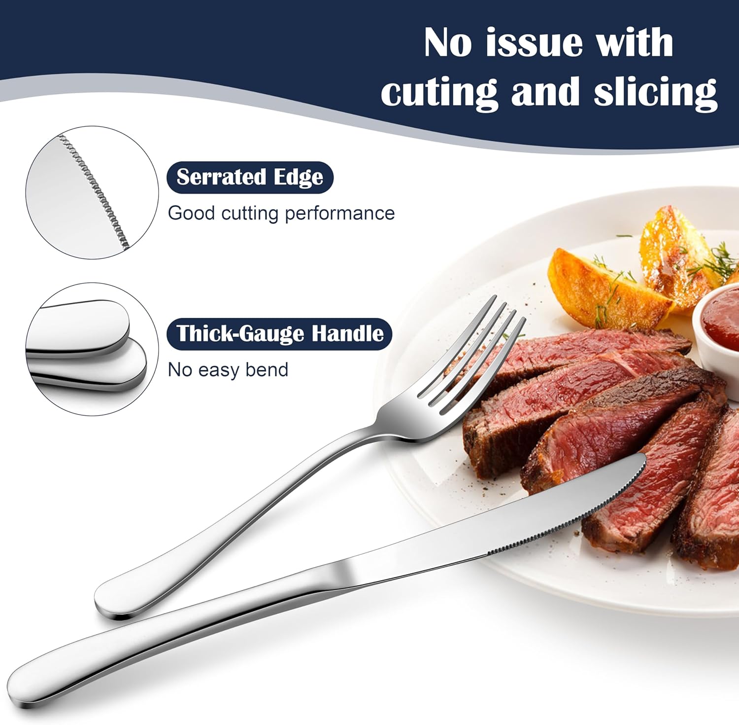 Heavy Duty Silverware Set for 8, 40-Piece Stainless Steel Flatware Cutlery Set, Thick Metal Eating Utensils Including Forks and Spoons Knife, Heavy Weight & Mirror Finish, Dishwasher Safe