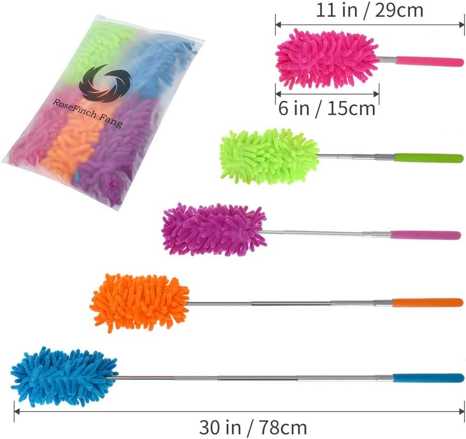 5x Washable Dusters for Cleaning, Phoenixes Feather Duster Extendable Dusting Wand 11"-30", Wet or Dry Use