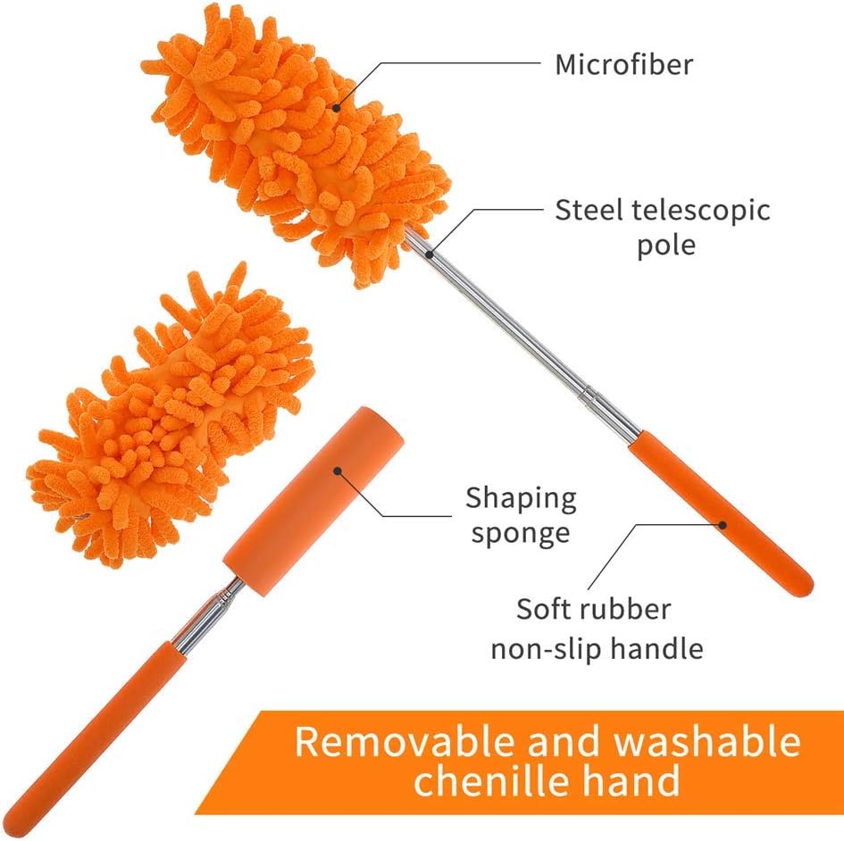 5x Washable Dusters for Cleaning, Phoenixes Feather Duster Extendable Dusting Wand 11"-30", Wet or Dry Use