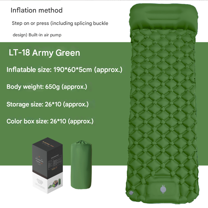 Self-Inflating Camping Mattress Compact Olive Green Lightweight Thick Inflatable Mat Compatible with Double Camping Single Mat Attachable