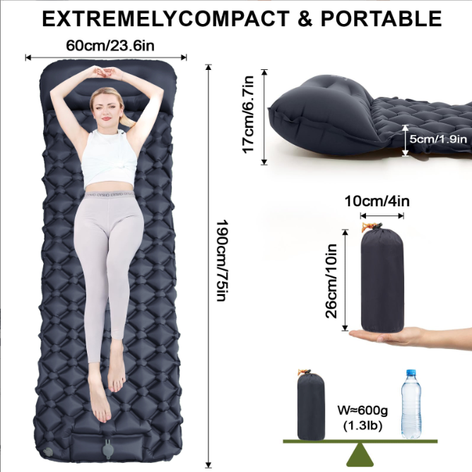 Camping Mattress Self-Inflating Lightweight Compact Single Double Attachable Inflatable Mat Navy