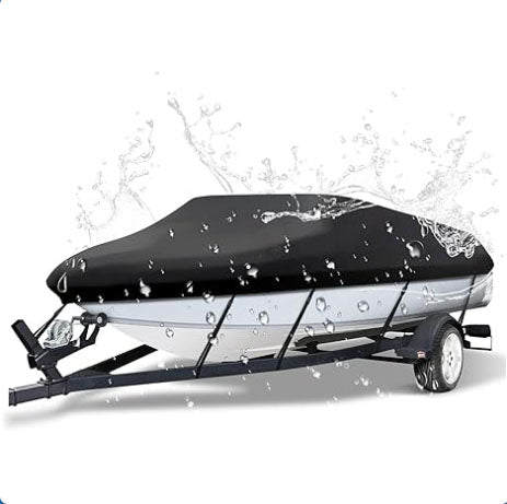 16-18ft Trailerable Boat Cover, 600D Marine-Grade Polyester, UV-Resistant, Black