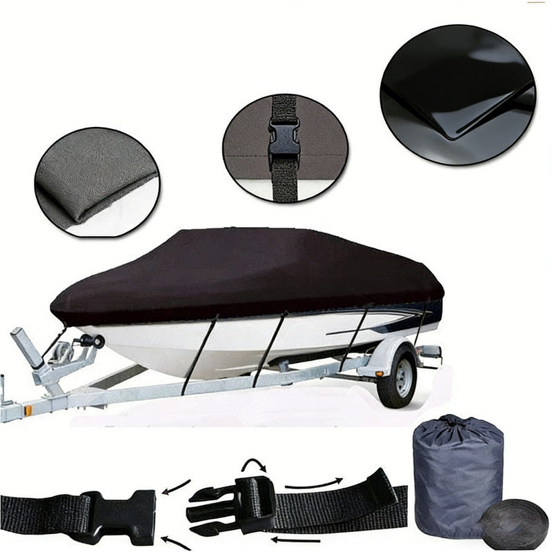 16-18ft Trailerable Boat Cover, 600D Marine-Grade Polyester, UV-Resistant, Black