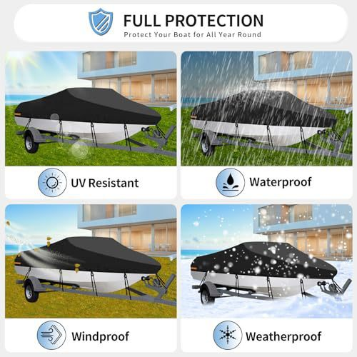 Boat Cover for 14-16FT Boats, 210D Polyester, Trailerable Marine Grade, Grey