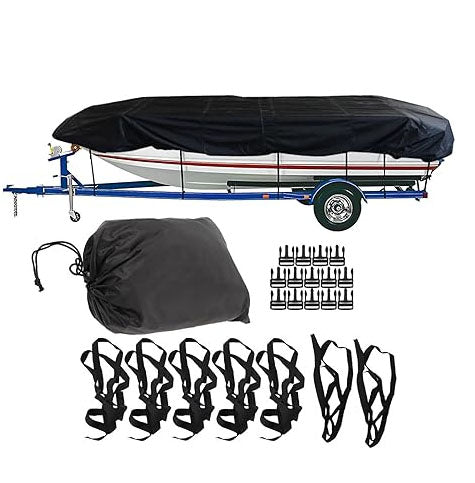 Boat Cover for 21-24FT Boats, 210D Polyester, Trailerable Marine Grade, Grey