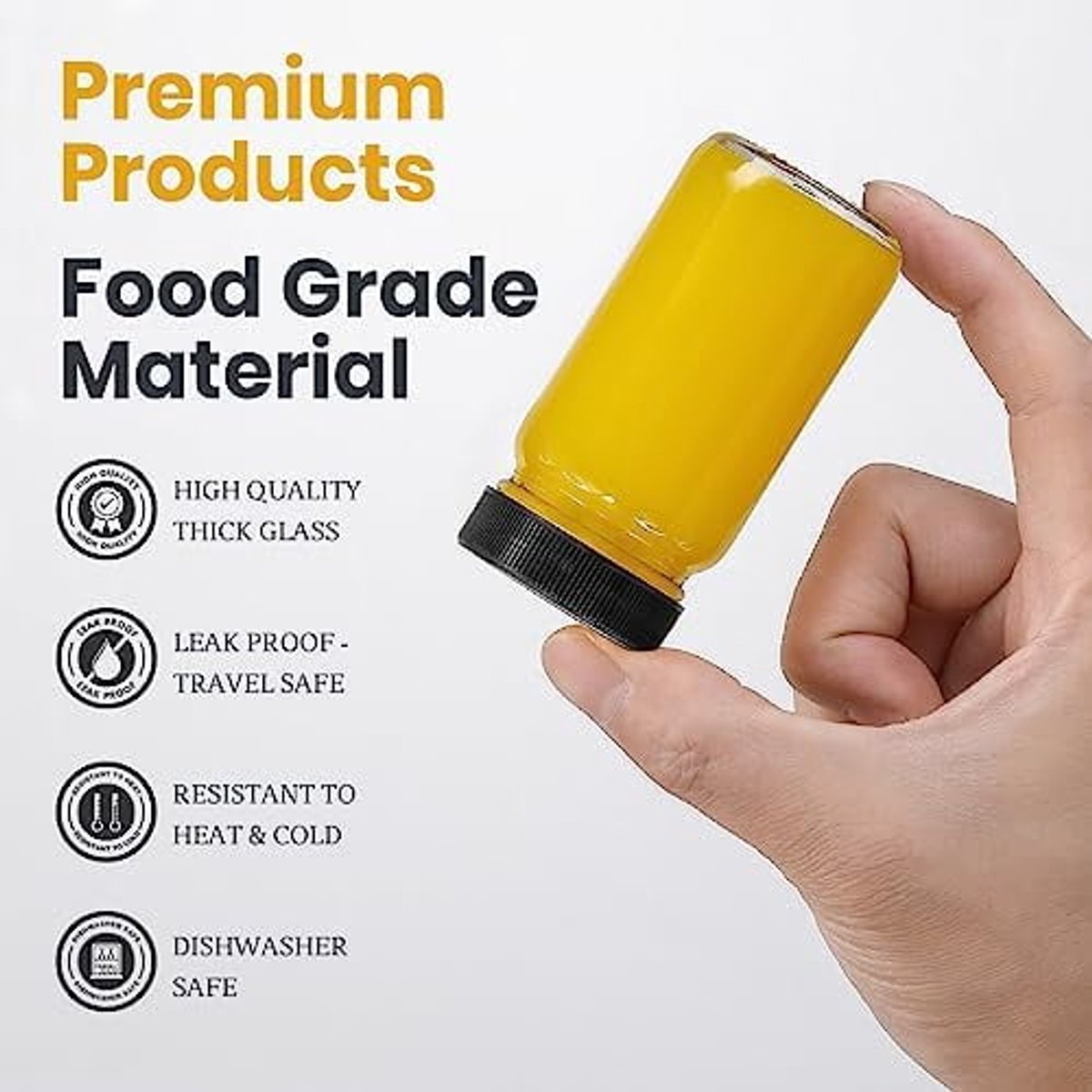 Glass Jars with Lids - 15 x 2 oz Jars - Includes 15 Labels - Clear - Perfect for Ginger Smoothies, Health Drinks, Juices, etc. - Travel Essential - Wide Mouth Design - Leak-Proof - Dishwasher Safe