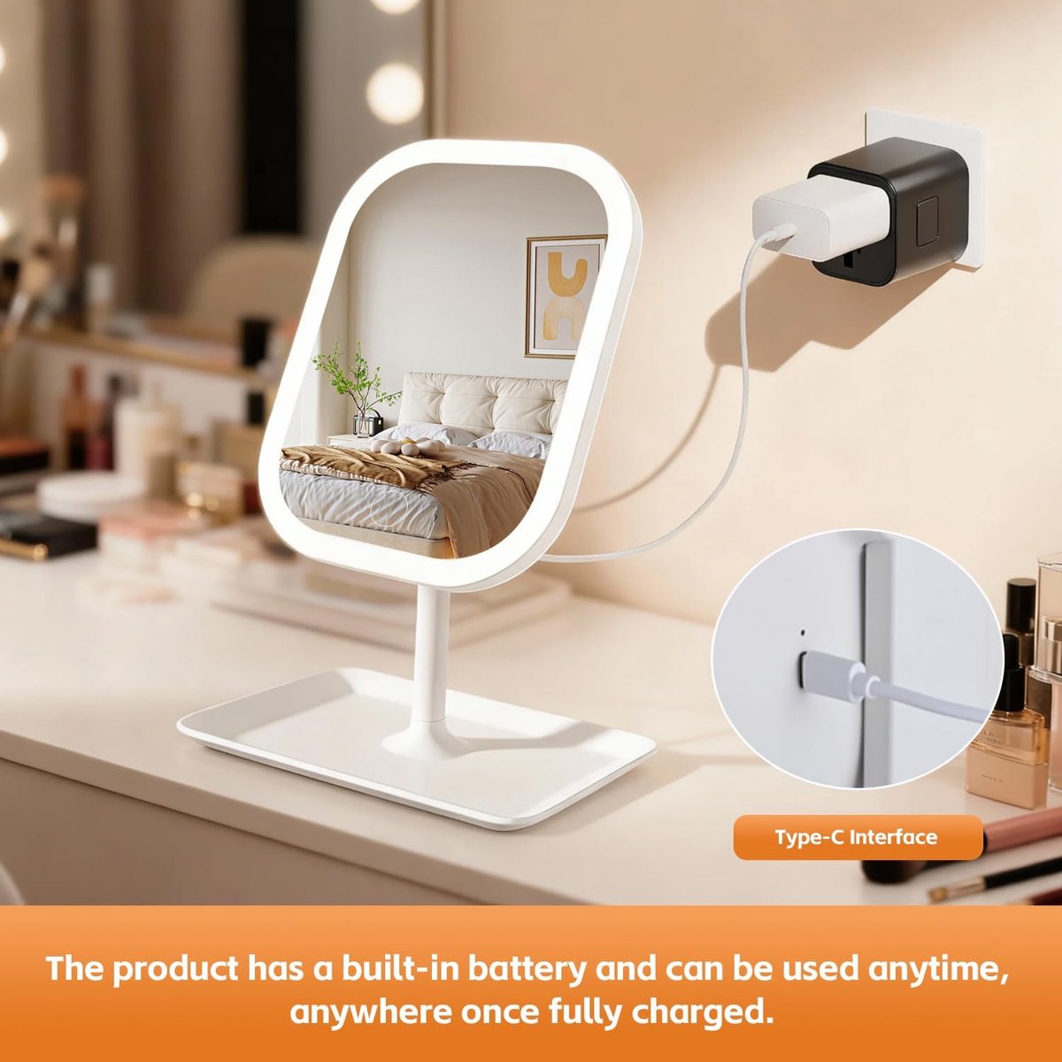 Make-up Mirror with Light - 3 Light Colors - Dimmable - Mirror with Lights - Smart Touch - USB Charging Port