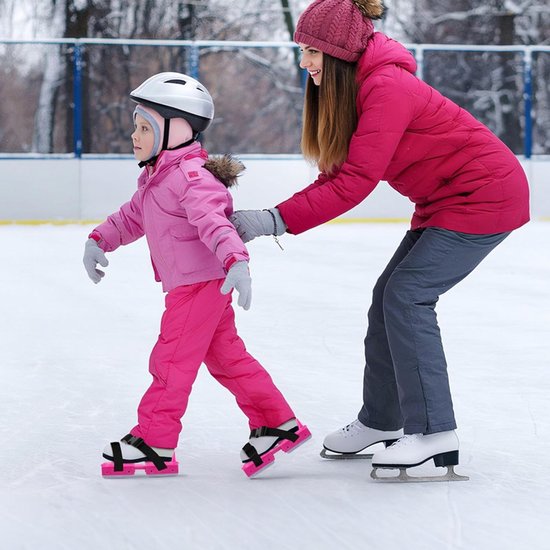 Adjustable Kids' Skates - Double Blade for Stability - With Straps & Shoe Size 16-21 - Pink