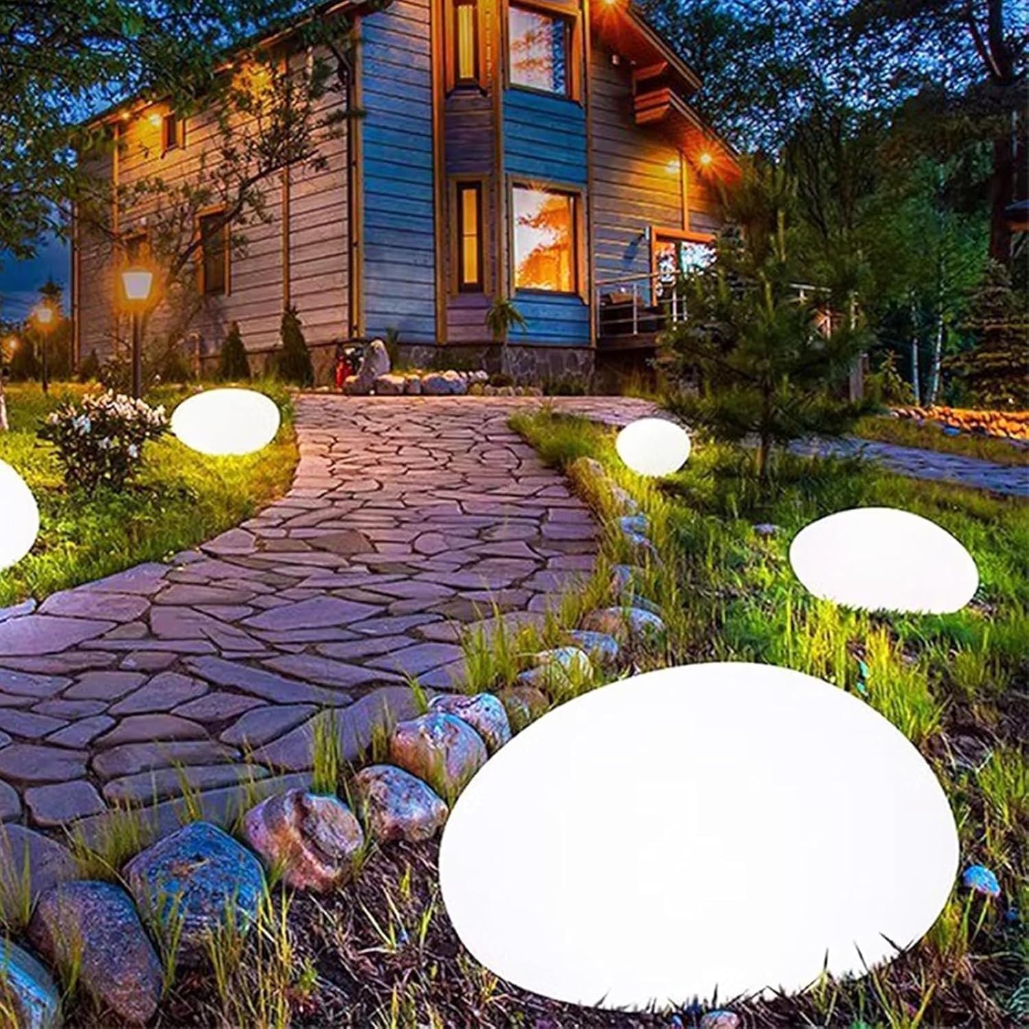 Solar Garden Light Outdoor Glow Cobblestone Shape Lamp Garden Decor Light - White & RGB Light Waterproof Landscape Night Light for Lawn/Patio/Path 1 pc.