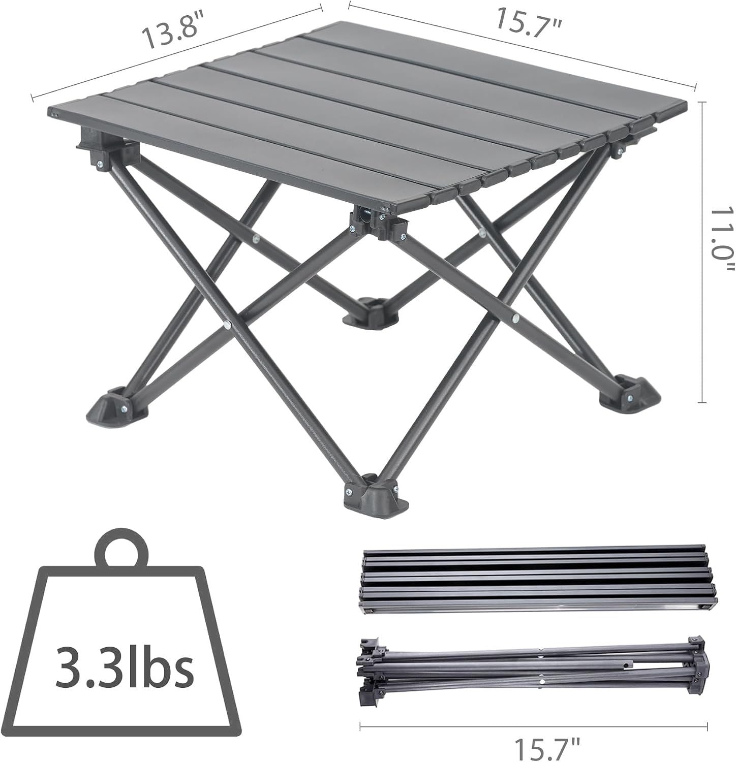 Roll Up Camping Table with Carry Bag, Lightweight Aluminium Table for Picnics, BBQs, Travel and Camping, Black, 39.9 x 34.8 x 27.9 cm
